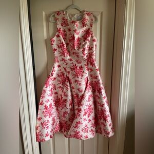 Like New Molly Moorkamp Charlotte Dress Red & Cream Satin Floral